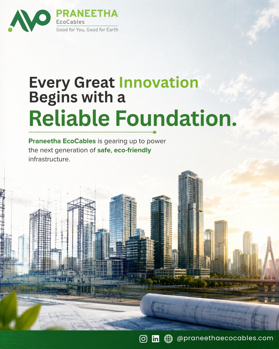 ecocables76251's tweet photo. Great innovations are never built on weak foundations.
At Praneetha EcoCables, we believe every modern infrastructure deserves wiring that delivers safety, reliability, and long-term performance.From smart cities to future-ready homes.
#PraneethaEcocables https://t.co/c15ouPLHpe