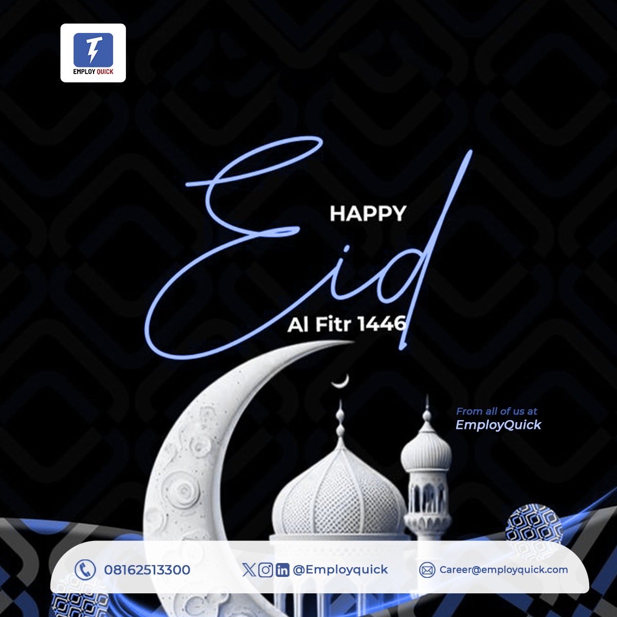 employquick's tweet photo. Wishing you a season filled with peace, happiness, and meaningful moments with loved ones. May this Eid Al Fitr bring renewed joy, countless blessings, and success in all your endeavors. Eid Mubarak from all of us at EmployQuick. 🌙✨ https://t.co/lfzmYxWceq