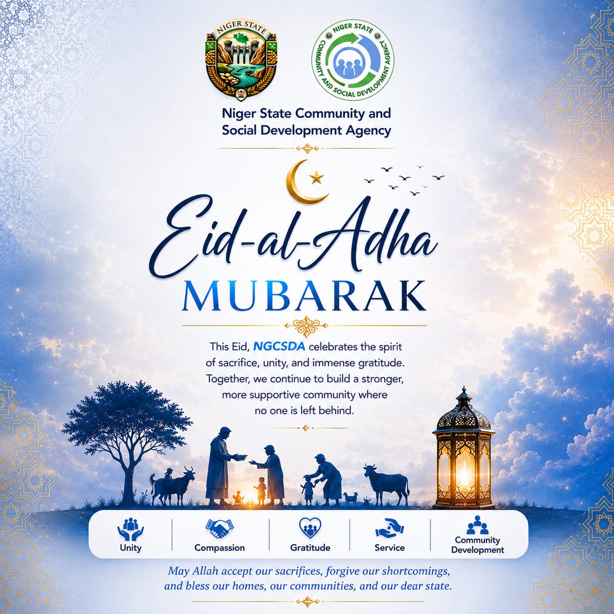 Nigerstatecsda's tweet photo. From all of us at @nigerstatecsda, we wish you a Happy Eid-El-Kabir. 

#ngcsda #Bagocares #sallah https://t.co/tboVY4bp5f