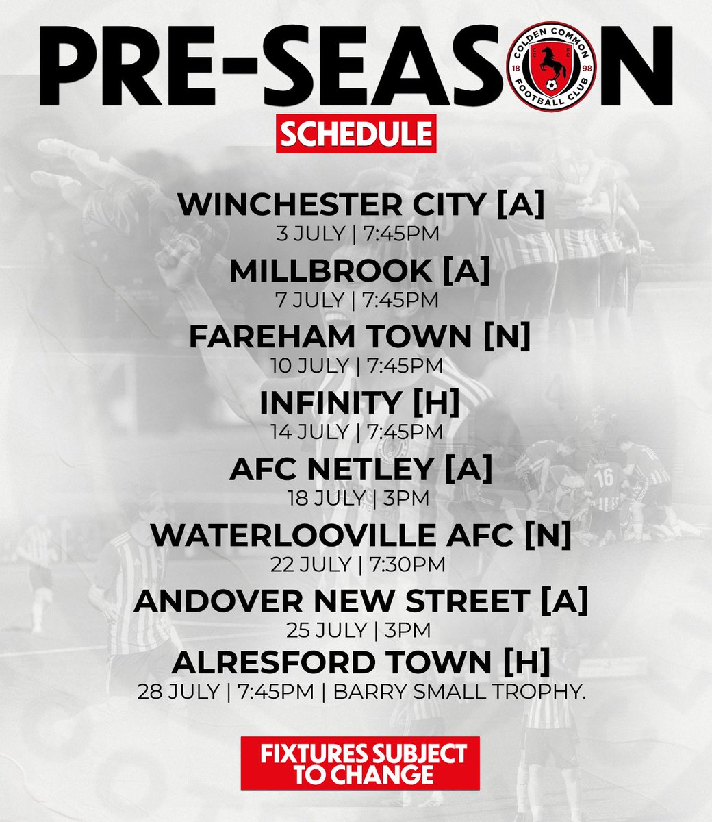ColdenCommonFC's tweet photo. 📅 Pre Season fixtures confirmed 

Here's how the Stallions are gearing up for the 26/27 season 🔴⚪ https://t.co/FnCi8wApIC