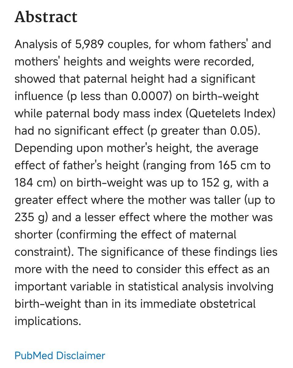 mercifulsaint's tweet photo. @muraakaami @destroyer34966 @Honest_Cric_fan First,it’s about birth weight. You are such an embarrassing white knight. You lack basic comprehension skills yourself. Did you even read it properly? The study only shows that the mother’s height influences the relationship between the father’s height and the baby’s birth weight https://t.co/T00DKdzTjJ