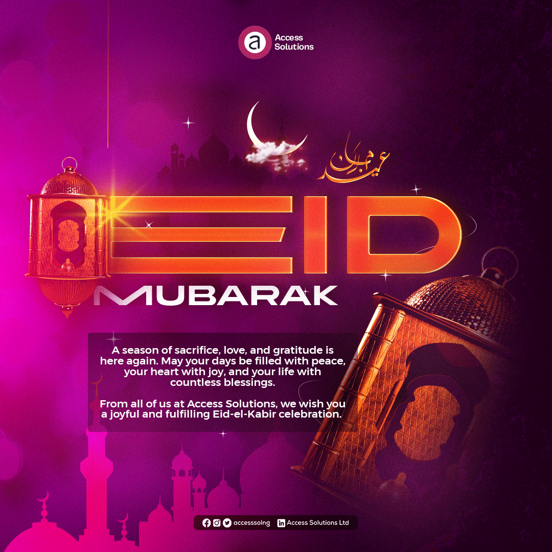 accesssolng's tweet photo. Eid Mubarak from all of us at Access Solutions. 🌙

May this beautiful season bring peace to your heart, joy to your home, and endless blessings to you and your loved ones. 🩷

#eidmubarak #eidkabir #sallahcelebration #blessings #accesssolutions https://t.co/Clrx6wCtnX