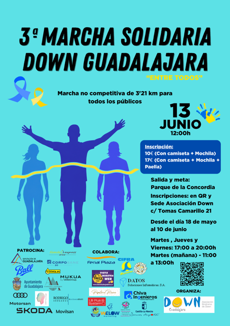 comguada's tweet photo. 📌 Down Guadalajara celebra su III Marcha Solidaria el 13 de junio de 2026 en el Parque de La Concordia
🏃🏻‍➡️Una marcha no competitiva de 3,21 km para caminar juntos por la inclusión y apoyar programas que cambian vidas
🏃🏻‍➡️Inscripción solidaria 10 €.
ℹ️ https://t.co/PvzwyhZv7x https://t.co/jHIYZOMmsS