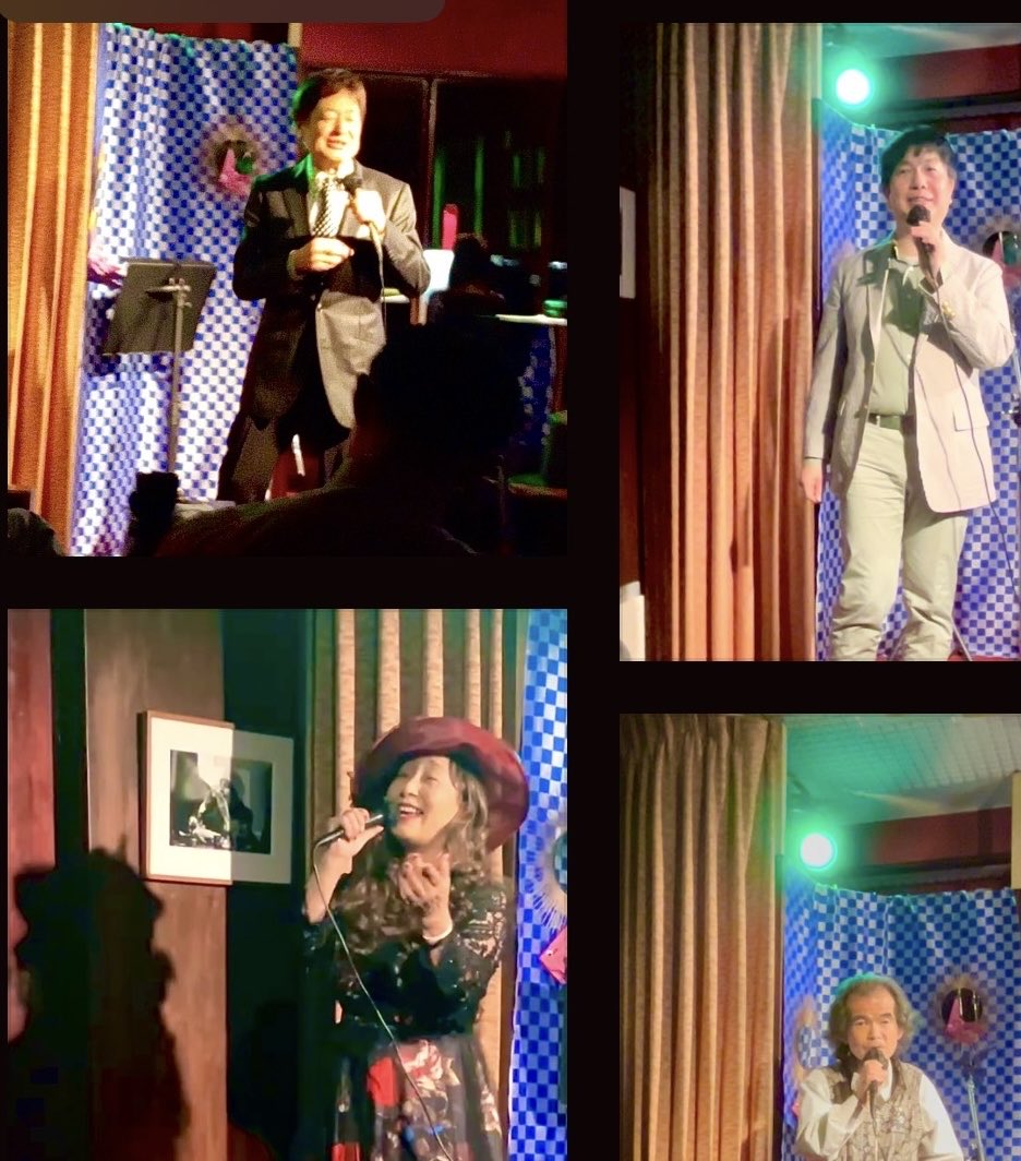 Smilespotsinger's tweet photo. 5月25日(月)18時半開演四ツ谷三丁目アヴァンセライブに出演いたしました🎶🌹
ゲスト庄司淳さん✨✨
ピアノ嶋きみよさん✨✨
リヨン駅・忘れじの面影・セシボン・浅草ロマネスク・夢見るシャンソン人形・百万本の薔薇・愛の幕切れを歌いました☺️🎶
私のお客様で敏いとうとハッピーアンドブルーボーカル都倉純様、歌仲間のカセイジン様、シャンソン歌手の紀美様・安藤麻実子様、庄司淳さんのお客様、素敵な歌をありがとうございました😍🌹
皆様、ありがとうございました💖💖
来月は、６月23日(火)に出演予定です🙇‍♀️💕
お写真提供　都倉純様
　　　　　　安藤麻実子様