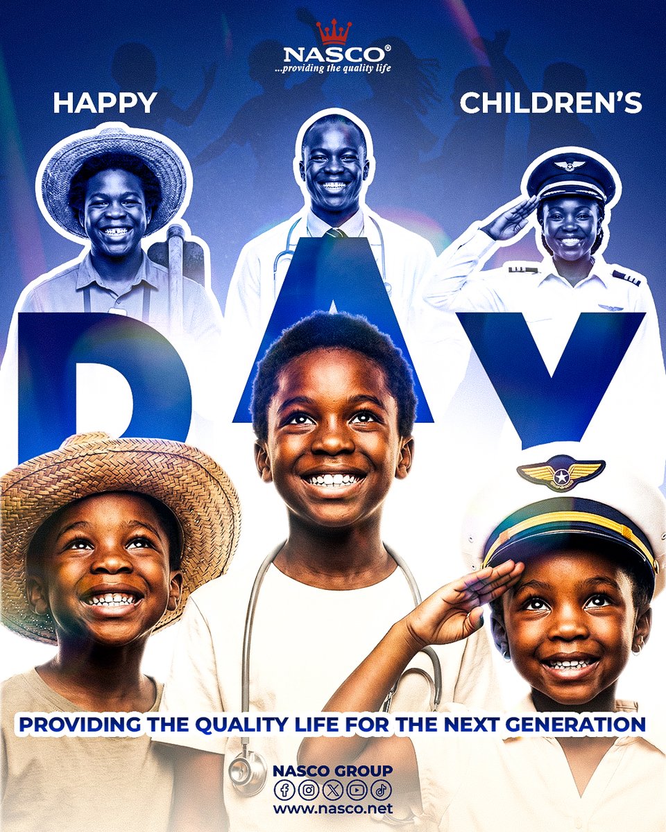 NascoGroup's tweet photo. Happy Children’s Day to every amazing child across Nigeria 🌟

Children inspire the future we are building together. At NASCO, we remain committed to Providing the Quality Life for the next generation.

#NASCO #ChildrensDay https://t.co/kR6BjBorfF