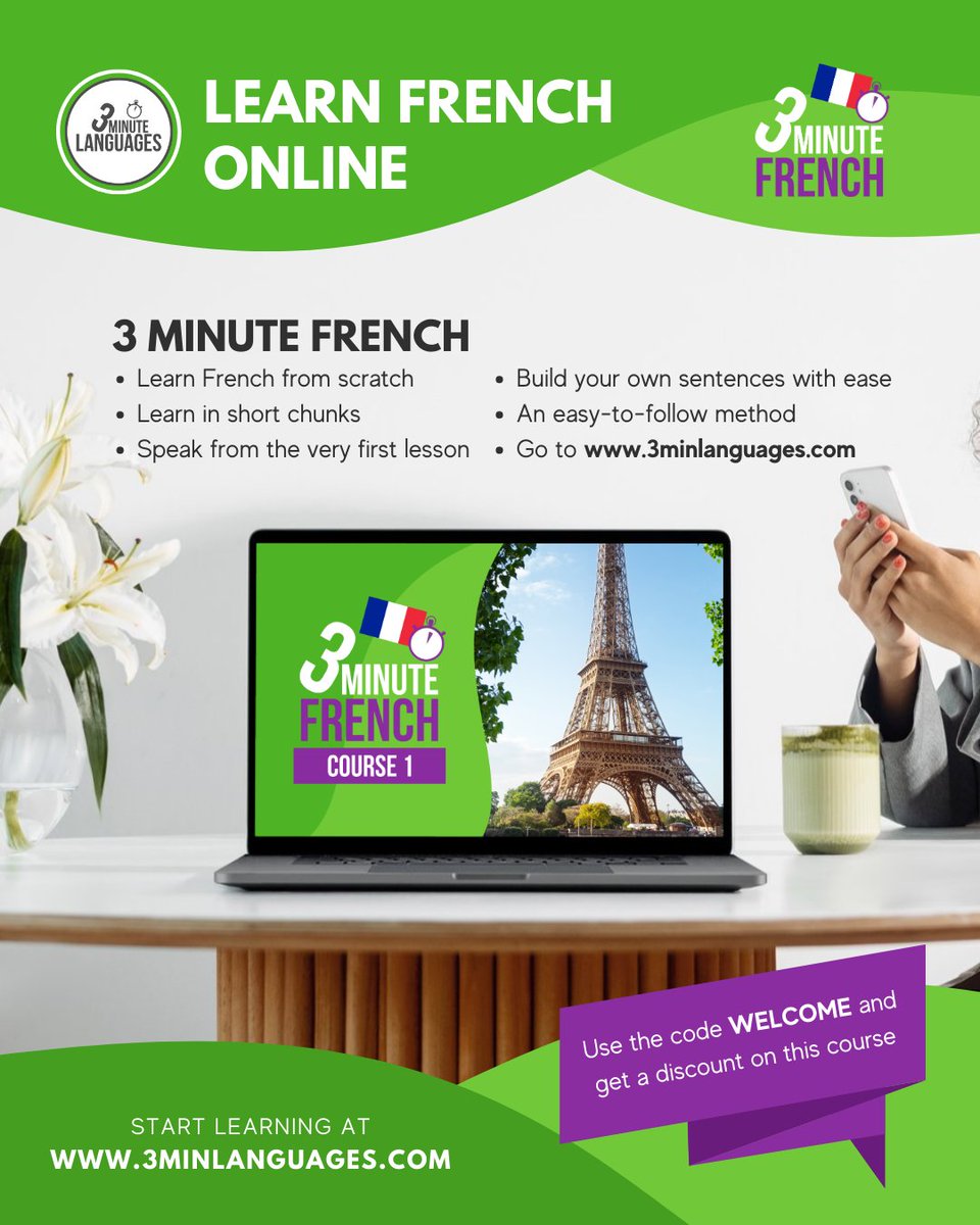 3MLanguages's tweet photo. Bonjour 🙂🇫🇷
 I made my course “3 Minute French” to help complete beginners start speaking French with ease.
 Start here 👉 https://t.co/QPp2YZmtNJ 

You can find my complete catalogue of French courses here: https://t.co/p9wRcGAlAo

#learnFrench #Frenchonline #Frenchlessons https://t.co/6rwvqOhoph