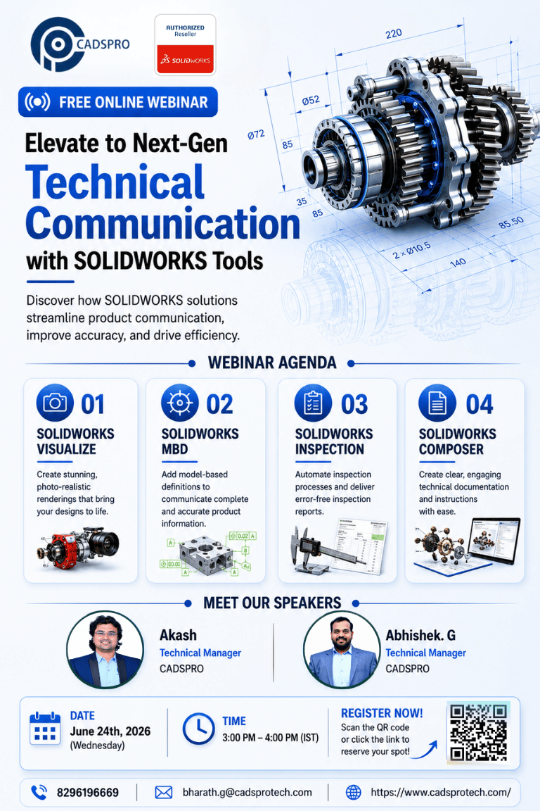 Cadsprotech2015's tweet photo. 🚀 FREE Webinar Alert!
Learn how to improve product communication using SOLIDWORKS Tools.
📌 Topics:
✔ SOLIDWORKS Visualize
✔ MBD
✔ Inspection
✔ Composer
📅 June 24, 2026
⏰ 3 PM – 4 PM IST
Register now!https://t.co/JsICz3FHLE
#SOLIDWORKS #Webinar #Engineering #CAD #CADSPRO https://t.co/2GfWe5ko8r