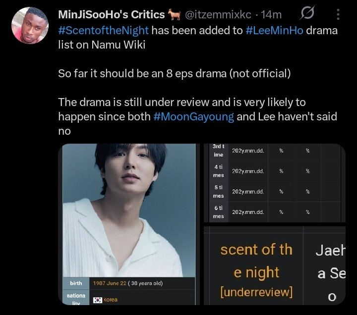 itzemmixkc's tweet photo. He has #Assassins to be release by fall, filming already completed and then he got #ScentoftheNight under review 

So 2 project awaiting us 

#LeeMinHo is cooking https://t.co/juqmCURAdq
