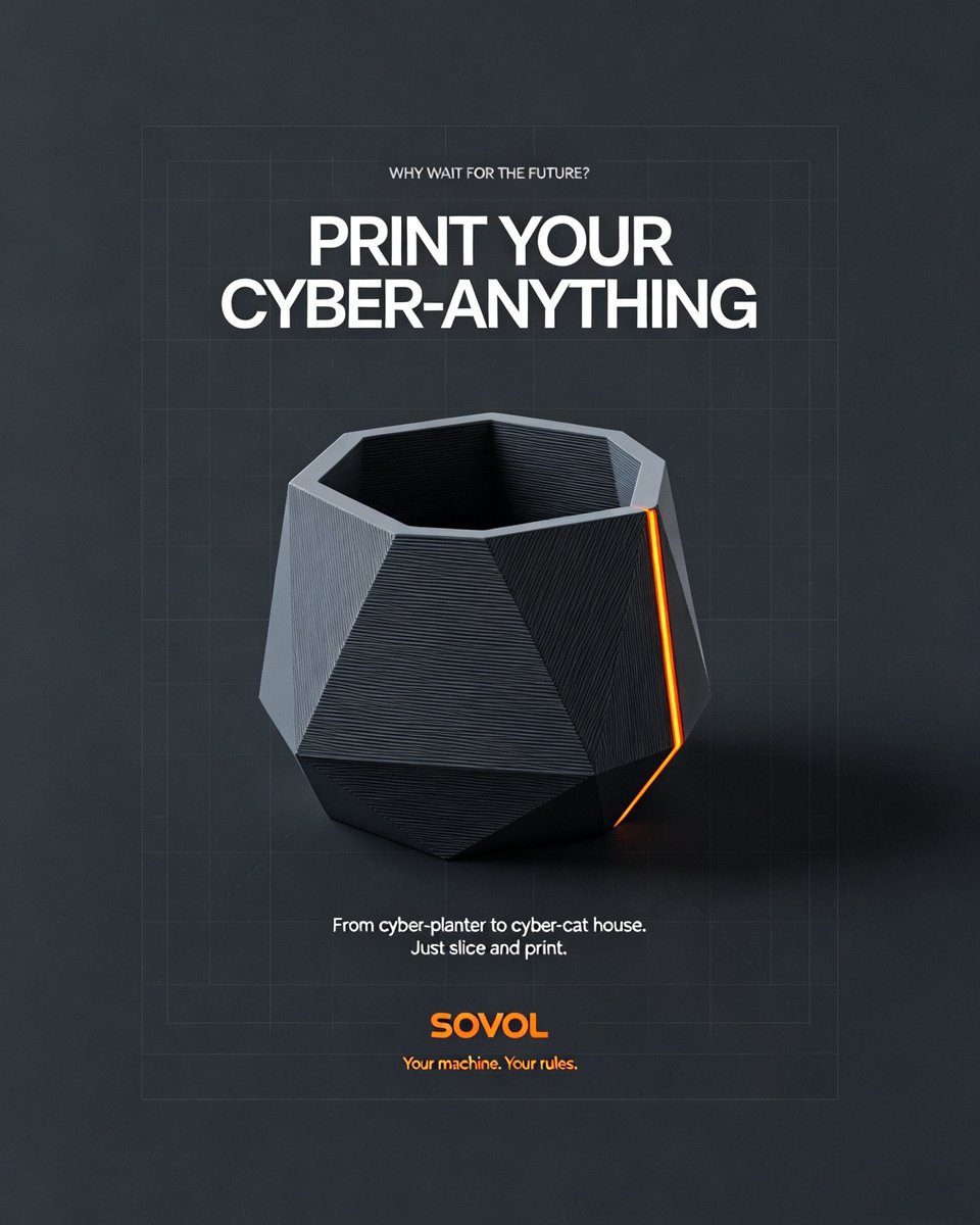 Sovol3d's tweet photo. Cybertruck is a meme. We're printing cyber‑planters and cyber‑cat houses. No $80k. No waiting list. Just slice and print.
Your machine. Your rules. Your cyber‑anything. 🖨️
#MyMachineMyRules #CyberPrint https://t.co/nHK6oBG2qV