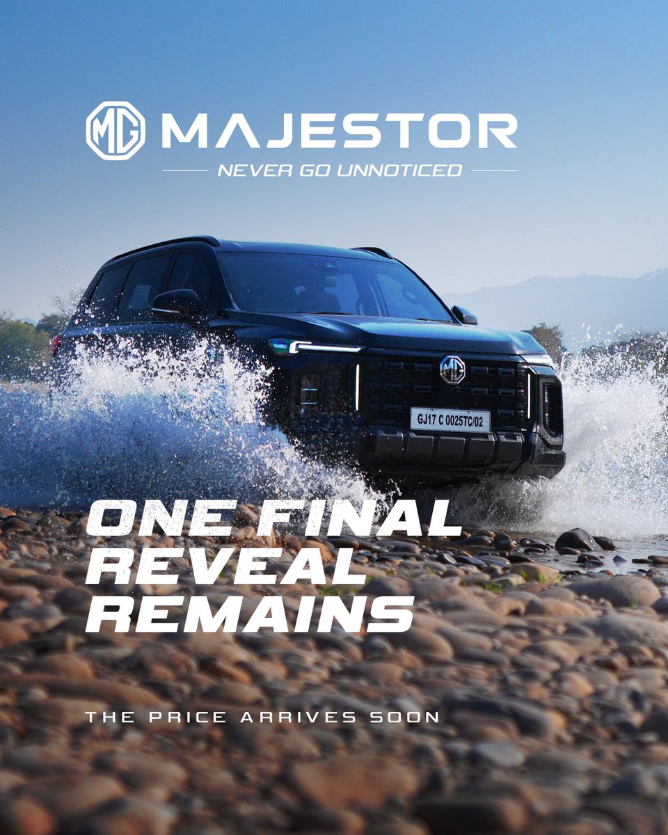 MGMotorIn's tweet photo. From roads less taken to journeys beyond the map, every experience begins with one reveal. Stay tuned.

#MGMajestor #PriceReveal #StayTuned #MGMotorIndia https://t.co/KI2C9orI3j