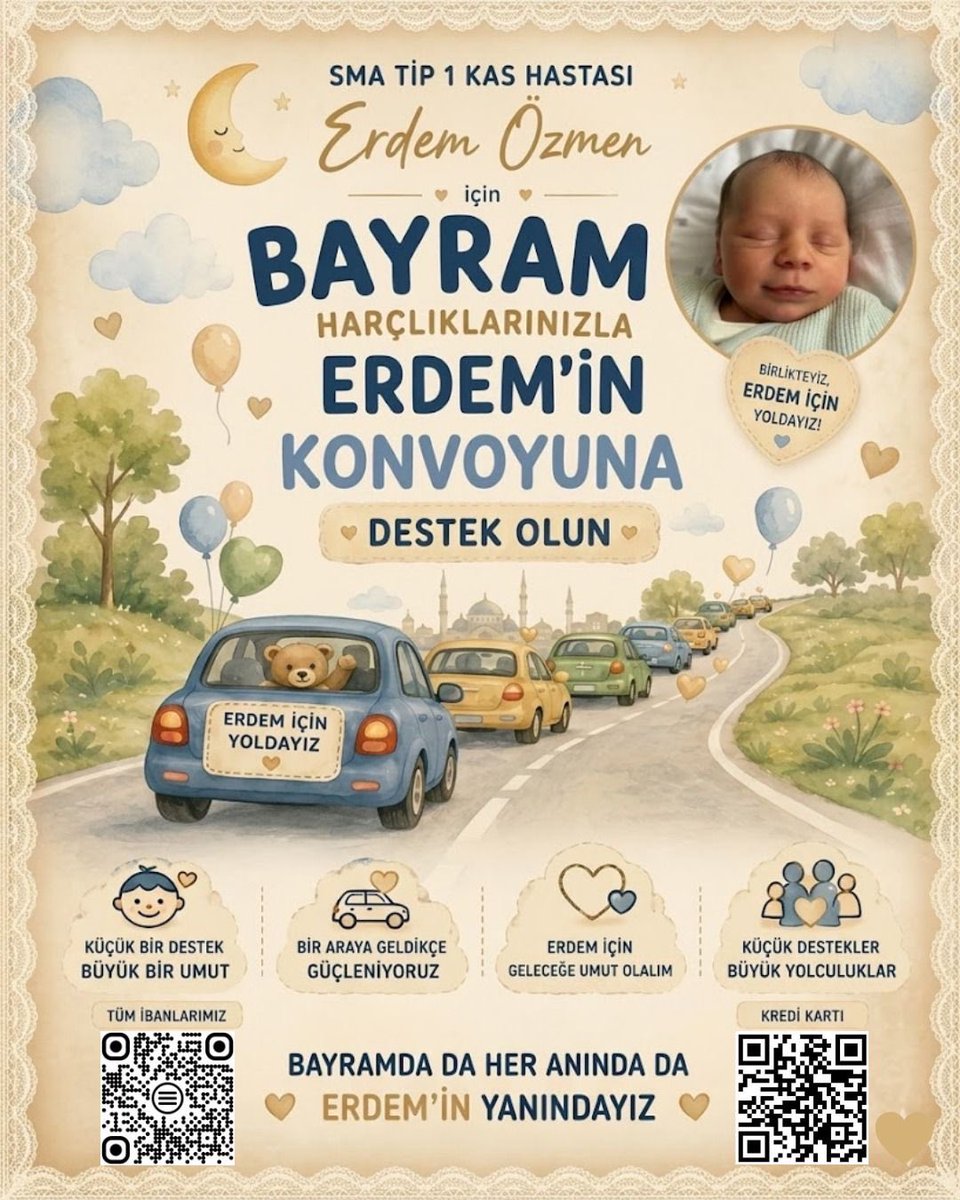 sma_erdemozmen's tweet photo. Kurban bayramınız mübarek olsun. Erdem’in tedavi olacağı hastaneye gitmesi için konvoyuna destek olmak istemez misin? #KurbanBayramımızMübarekOlsun #Çarşamba #SedatPEKERKurbanYardımı #Eidmubarak #27Mayıs https://t.co/wSIwLgu7K4