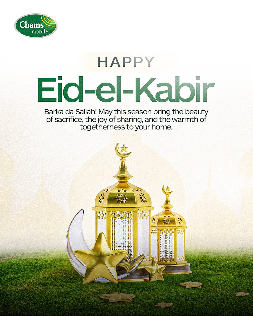 chamsmobile's tweet photo. Wishing you a beautiful season filled with laughter, cherished moments with family, and a joyful Sallah celebration. May your days be packed with blessings today and always. Eid Mubarak! 

#EidMubarak #BarkaDaSallah https://t.co/YOgvqEW2BL