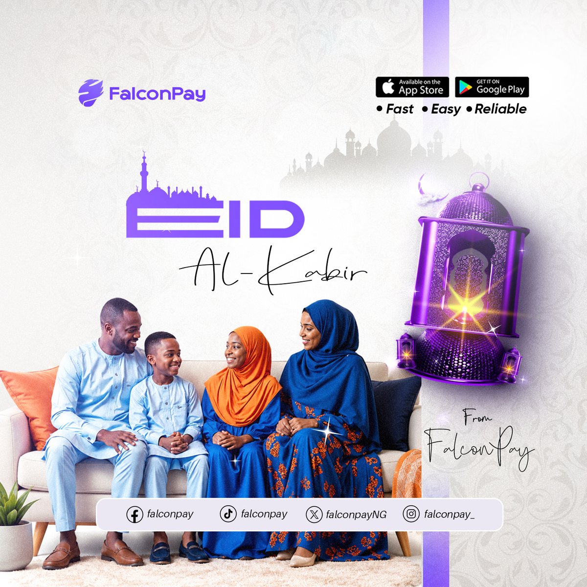 FalconPayNG's tweet photo. 🌙✨ Eid al-Adha from FalconPay!

May this season bring peace to your heart, joy to your home and endless blessings to your journey. As you celebrate with loved ones, FalconPay remains committed to making your transactions fast, seamless, and secure.

#EidalAdha #FalconPay https://t.co/b6nzqbIYhM