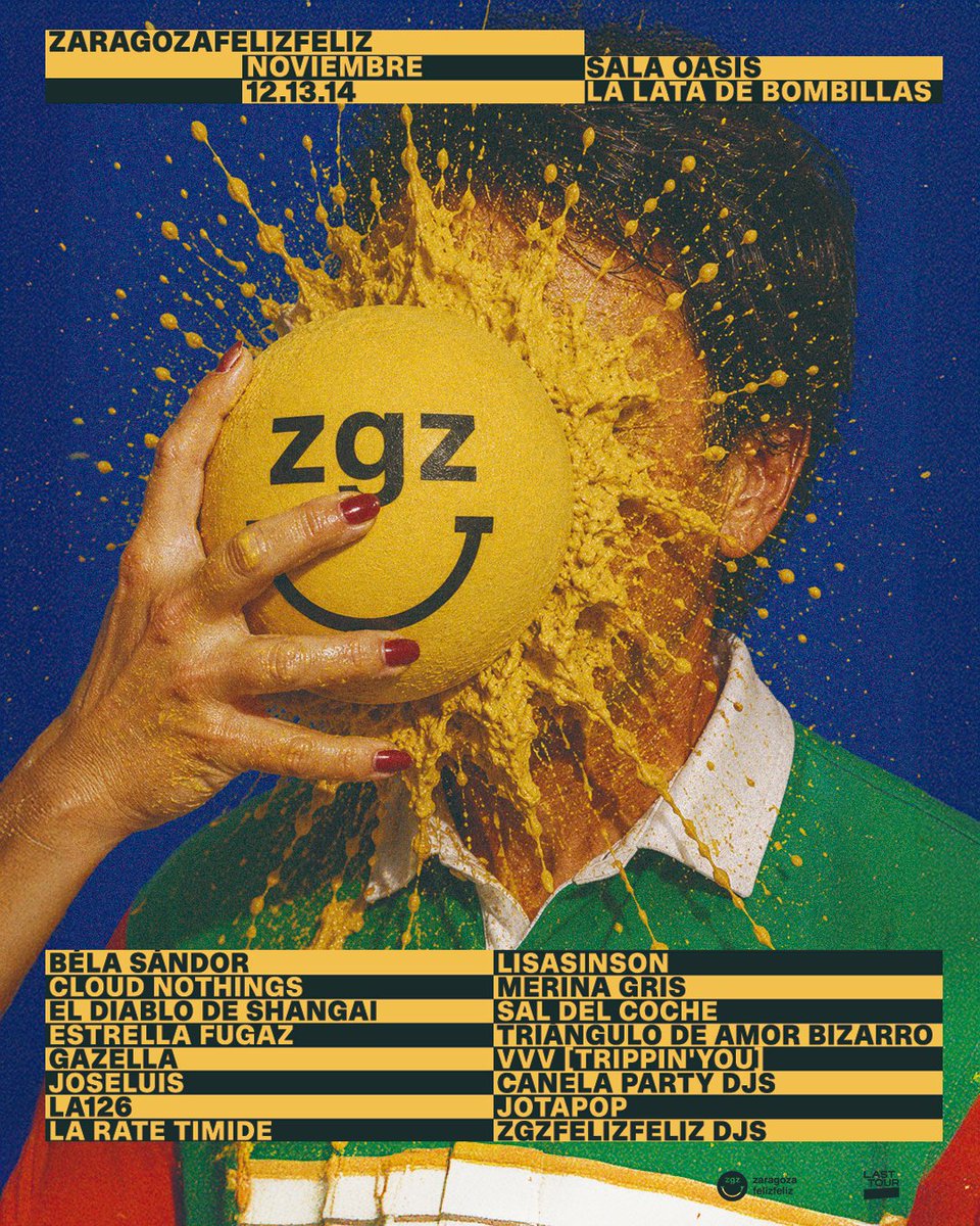 zgzfelizfeliz's tweet photo. 🫠 ZARAGOZAFELIZFELIZ 2026 🫠

Por fin os podemos presentar nuestro microfesti de este año. Seguimos intentando traer un cartel que reúna la filosofía y espíritu ZFF de siempre, actitud y vanguardia del presente y apuestas de futuro 💛

Abonos a la venta viernes a las 12h! https://t.co/CtfiWbt8AJ