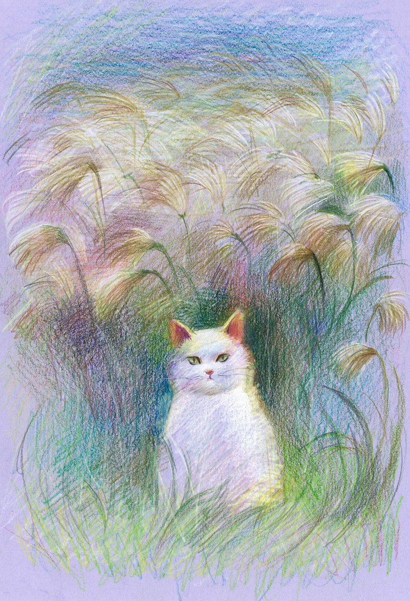 蜜と庭とスズランとふくふく白猫 #透明水彩 #水彩画 #art #watercolor