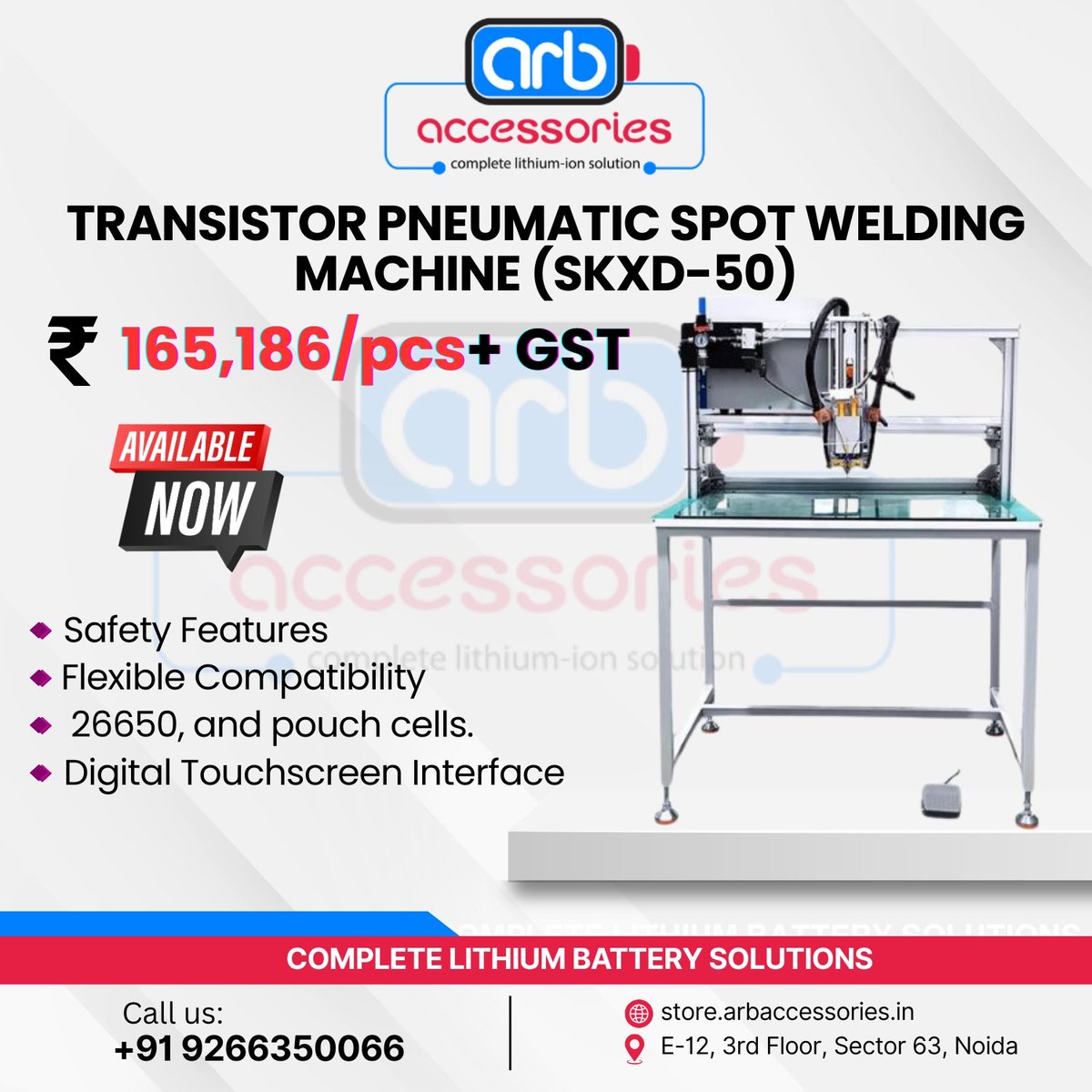 arb_ltd's tweet photo. ⚡ Advanced Battery &amp; Spot Welding Machines – Available Now at ARB Accessories 🔋

📍 ARB Accessories
E-12, 3rd Floor, Sector 63, Noida
🌐 https://t.co/4BZbLAJl3D
📞 +91 9266350066

#SpotWeldingMachine #BatteryTestingMachine #LithiumBattery #BatteryPack https://t.co/uyQfKoebW3