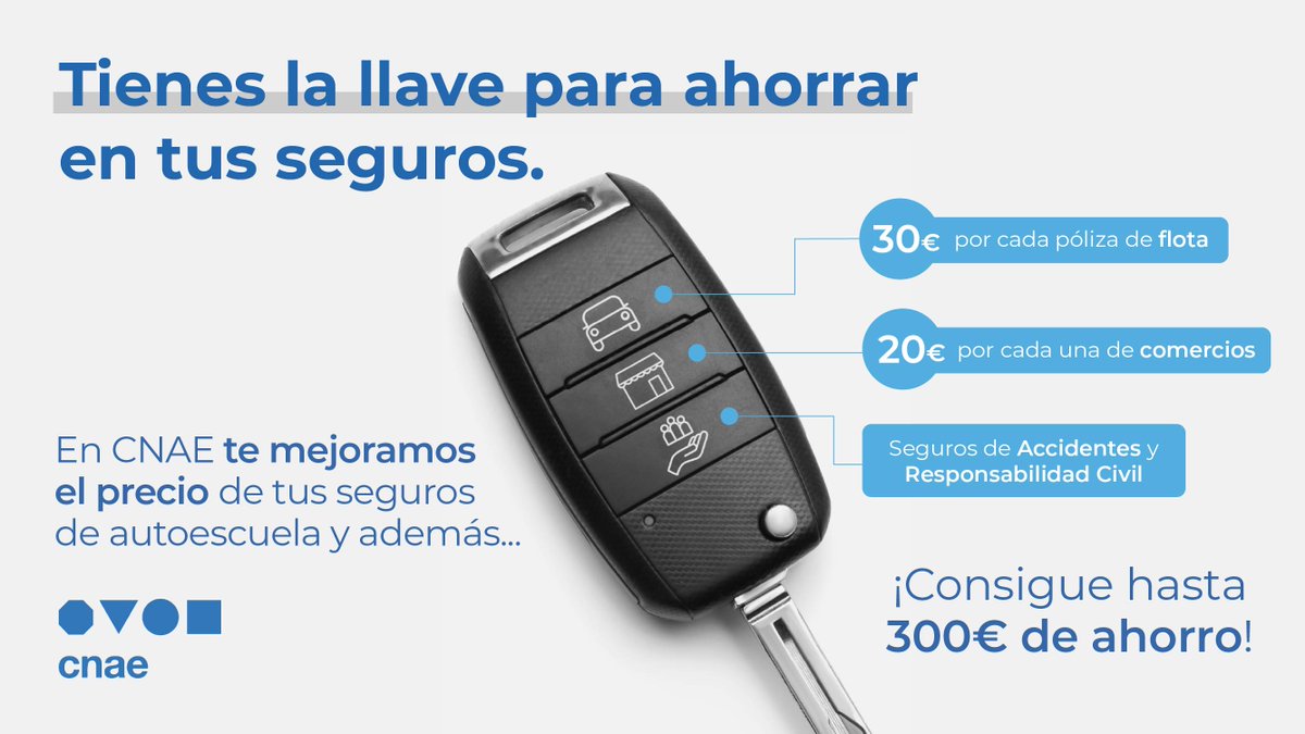 InfoCnae's tweet photo. Tienes la llave para ahorrar en tus seguros. Consigue hasta 300€ de ahorro.

🌐 https://t.co/qV3mcGnRPb

📞 913 523 054 / 913 520 257 https://t.co/u0g7Tzu82v