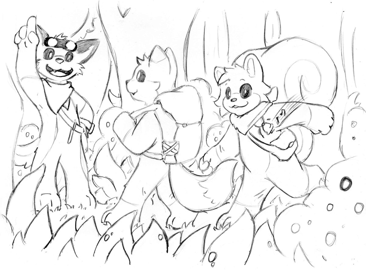 MaxSilverfox's tweet photo. A wip of a sketch im working on, feat @wulferthewolf i really dig the whimsical side of the critters! Adventure ahead! 
OC's:
Wulfer by @wulferthewolf
Maxy Mirage by me
Lucky Gildchime by a close friend

#SmilingCrittersOC #SmilingCritters https://t.co/n3P1xmyXoq