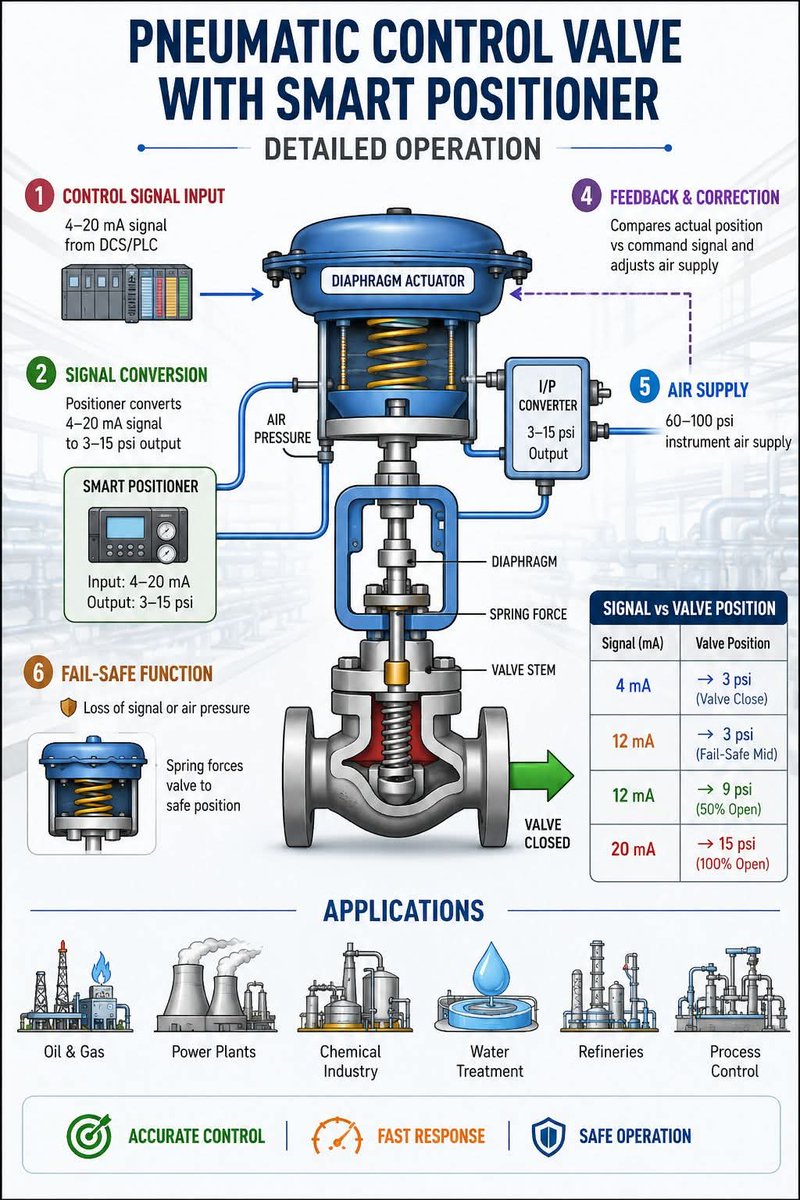 DiopterTechNG's tweet photo. Pneumatic Control Valve with Smart Positioner – Simplified Explanation 🔥 https://t.co/Nny1NYYGXS