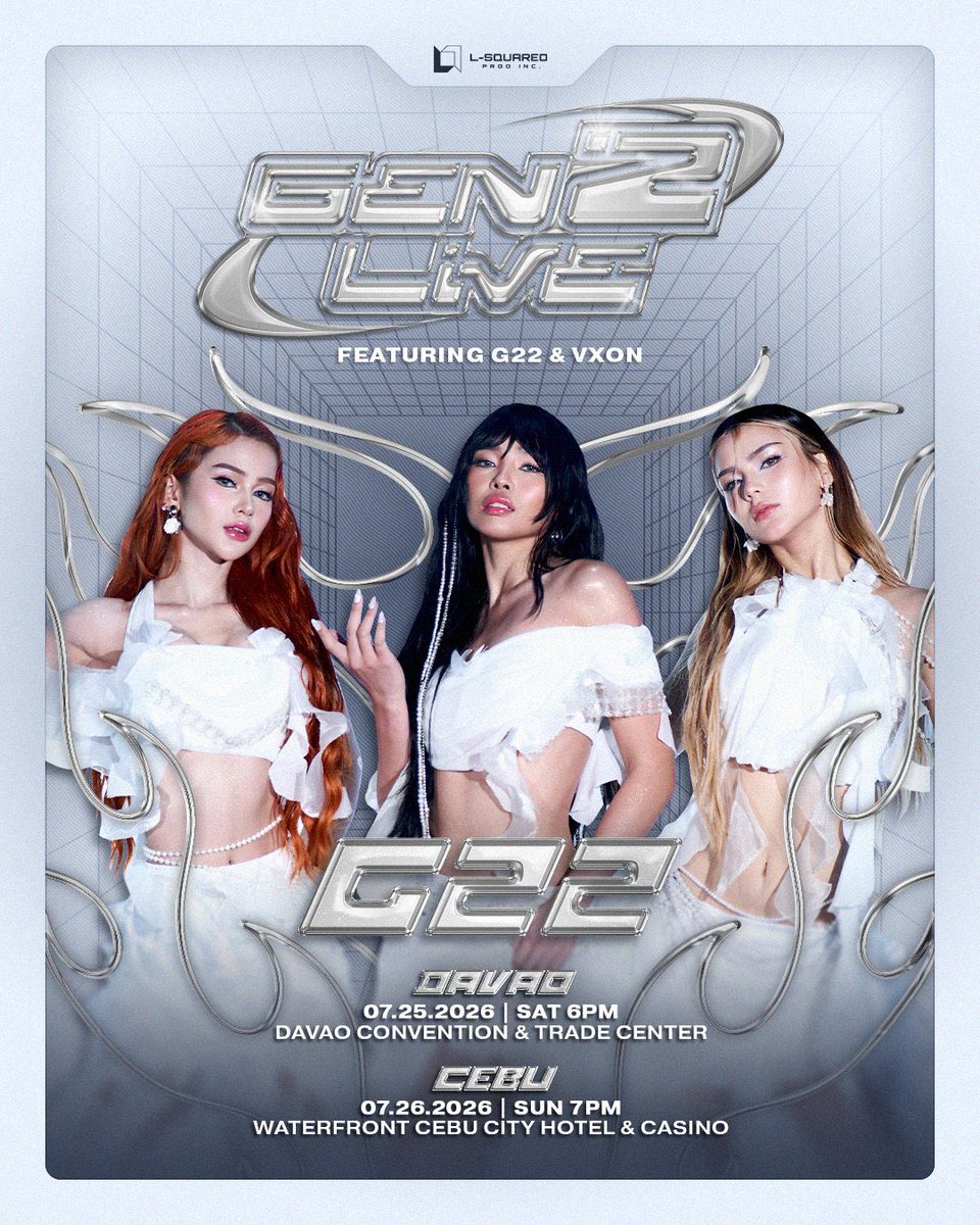 philconcerts's tweet photo. P-Pop rises in the South! VXON, G22, and AJAA are bringing the P-Pop energy to Davao and Cebu!

💫 GEN Z LIVE: DAVAO
📅 July 25, 2026, 6PM
📍 Davao Convention and Trade Center

💫 GEN Z LIVE: CEBU
📅 July 26, 2026, 7PM
📍 Waterfront Cebu City Hotel and Casino

Tickets go on sale on May 30, 12PM, via SM Tickets outlets and https://t.co/GIbq6QyAr6 🎫

@vxonofficial 
@G22Official 
@AJAAofc 
#GenZLiveCebu #GenZLiveDavao
@LSquaredProdPH