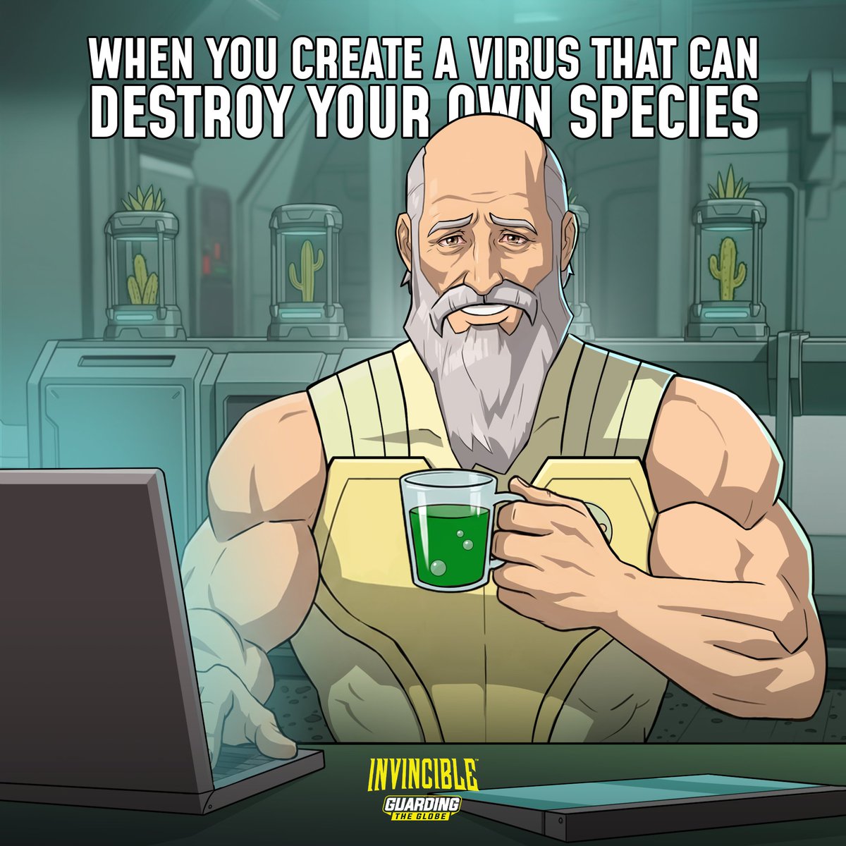 InvincibleGtG's tweet photo. Maybe Thaedus should not be left alone with laboratory equipment anymore... 

#GuardingTheGlobe https://t.co/6TYAXCQwBh