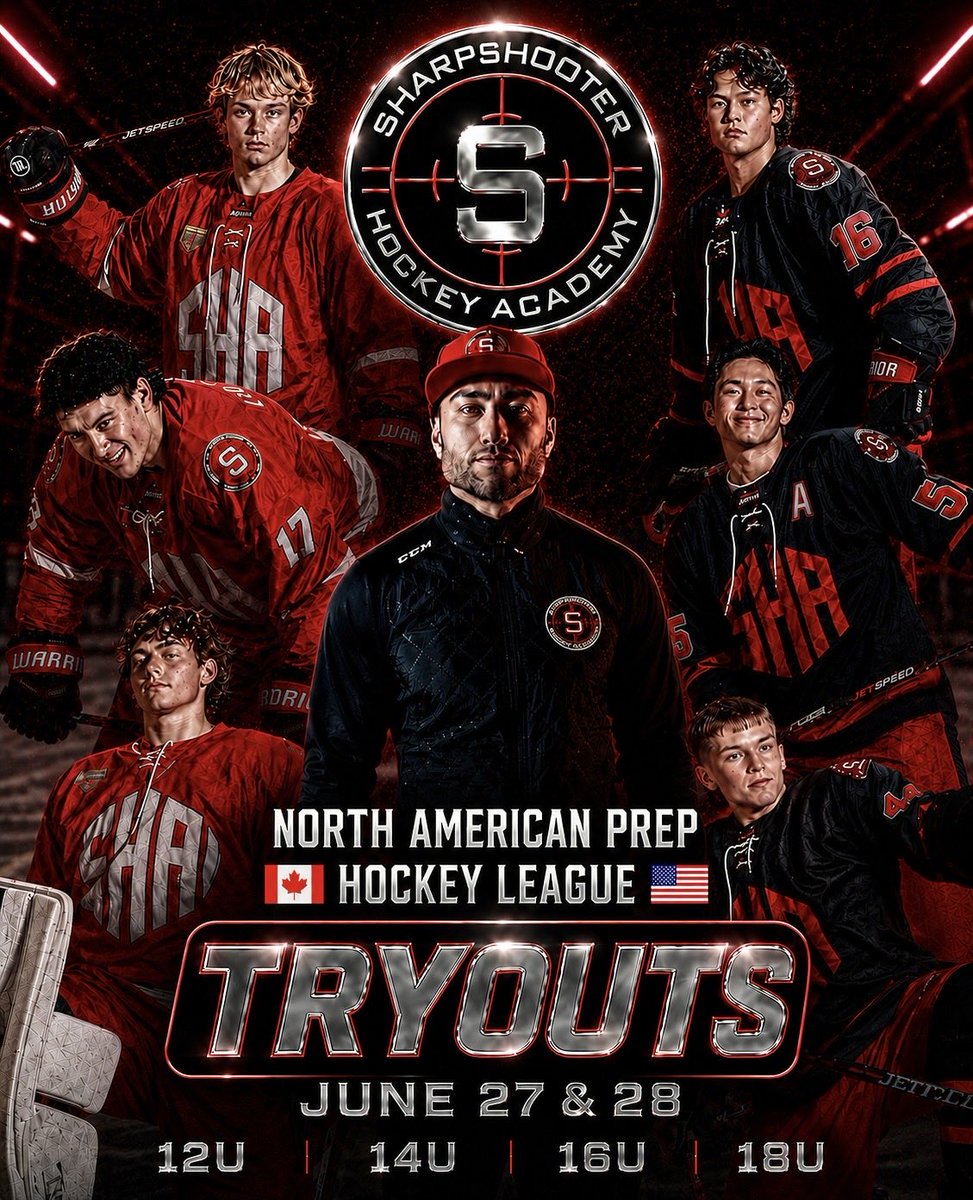 SharpShooterHKY's tweet photo. TRYOUTS 🎯
June 27 &amp; 28 at Langley Sportsplex

North American Prep Hockey League 🇨🇦🇺🇸
12U 14U 16U 18U AAA Tier 1 Teams

Recruitment Season 2026-2027
https://t.co/xyO90vWKDA

*Some Positions FULL from ID Camp*

#SharpshooterAcademy #NAPHLTier1 https://t.co/SGVINjMWCQ