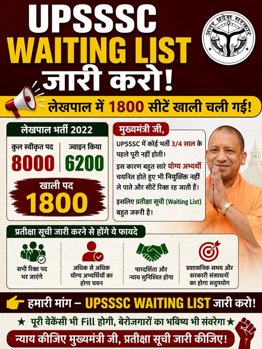 Harideepsingh21's tweet photo. माननीय योगी बाबा G ! 
@myogiadityanath @UPGov @CMOfficeUP 
@sn_sabat
@IasHarikesh
@UPTakOfficial
@TheNewspinch 

अभ्यर्थियों की उम्मीदों को ध्यान में रखते हुए लंबित प्रक्रिया पर निर्णय लिया जाए,
यदि पद रिक्त हैं तो UPSSSC Waiting List जारी की जाए।

#UPSSSC_WAITING_LIST_जारी_करो https://t.co/7zgCaNXINJ