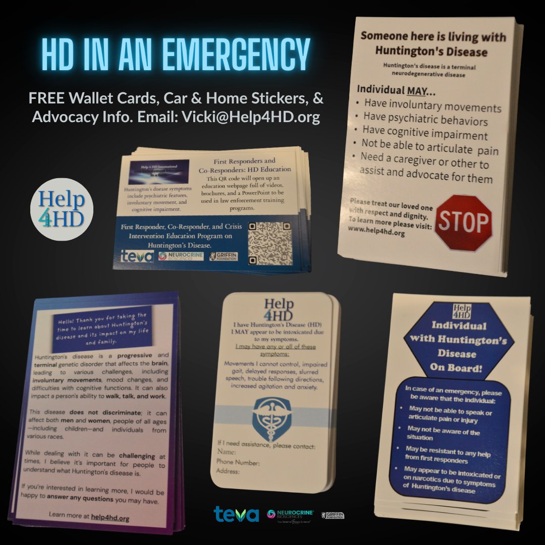 Help4HDI's tweet photo. 🚨Whether #RaisingAwareness, personal #advocacy, or preparing for #emergencies, we want to encourage you to email Vicki@Help4HD.org to request these #FREE #HD #education materials. 💙💜💙 #Help4HD #LEEP #HuntingtonsDisease https://t.co/dEBUhZbW5e