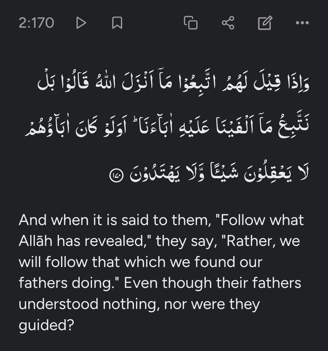 HashEditor's tweet photo. @Chandrabab5223 @zoo_bear I chose it after reading all the world religions. By the way, the Quran literally tells us not to blindly follow our fathers https://t.co/WnNgvnnxTR