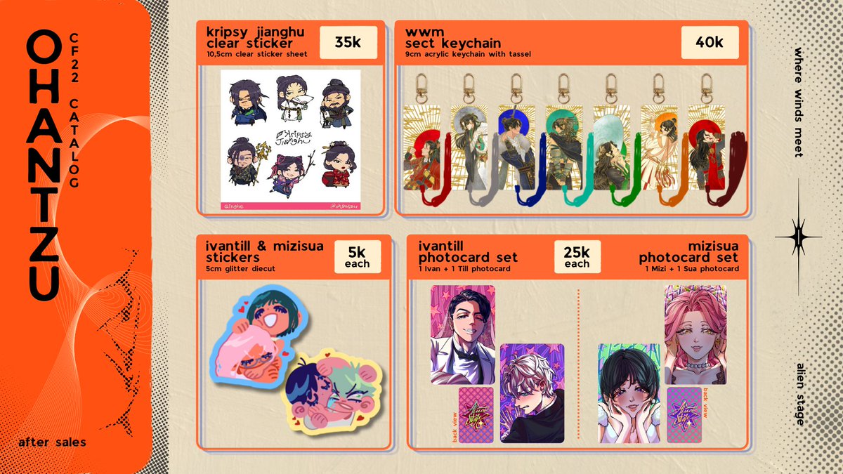 ohantzu's tweet photo. [𖹭 &amp; ⟳ appreciated!]

My #cf22 After Sales PO is here! 🇮🇩 

🗓️  Ends on 3 June 2026
📦  Manual shipping only
🔖  The Summer Hikaru Died, Where Winds Meet (WWM), Silent Hill f, Dungeon Meshi, ALNST, ZZZ
🔗 https://t.co/V9hm08tMuV

#cf22catalogue https://t.co/XkFgkcMUtO