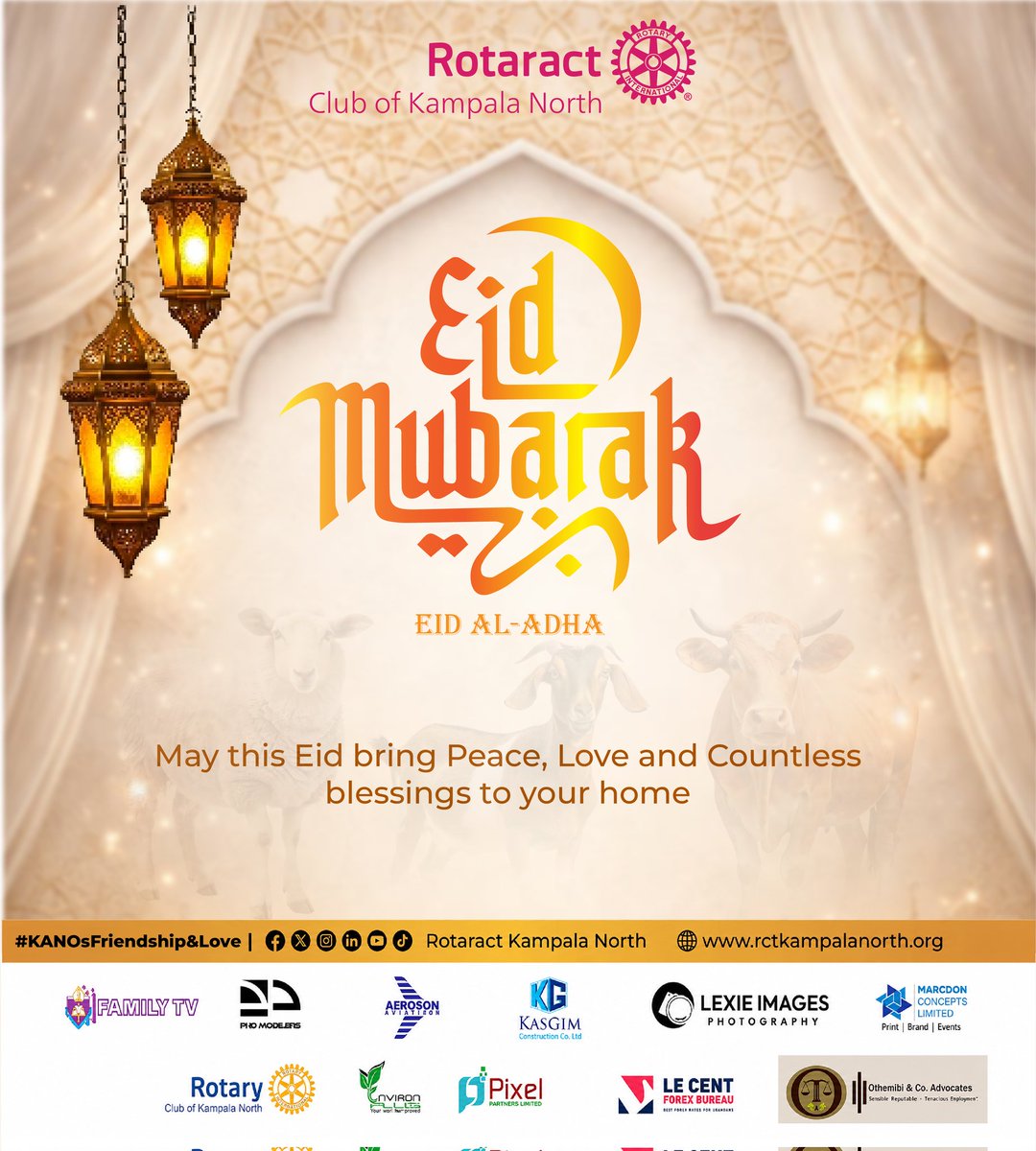 kanosug's tweet photo. Eid Mubarak from the Rotaract Club of Kampala North! 🌙🤲
Wishing our Muslim brothers and sisters a joyful celebration rooted in faith, gratitude, and unity. 

#EidMubarak #EidAlAdha #KANOsFriendshipAndLove https://t.co/4K44IYweDm