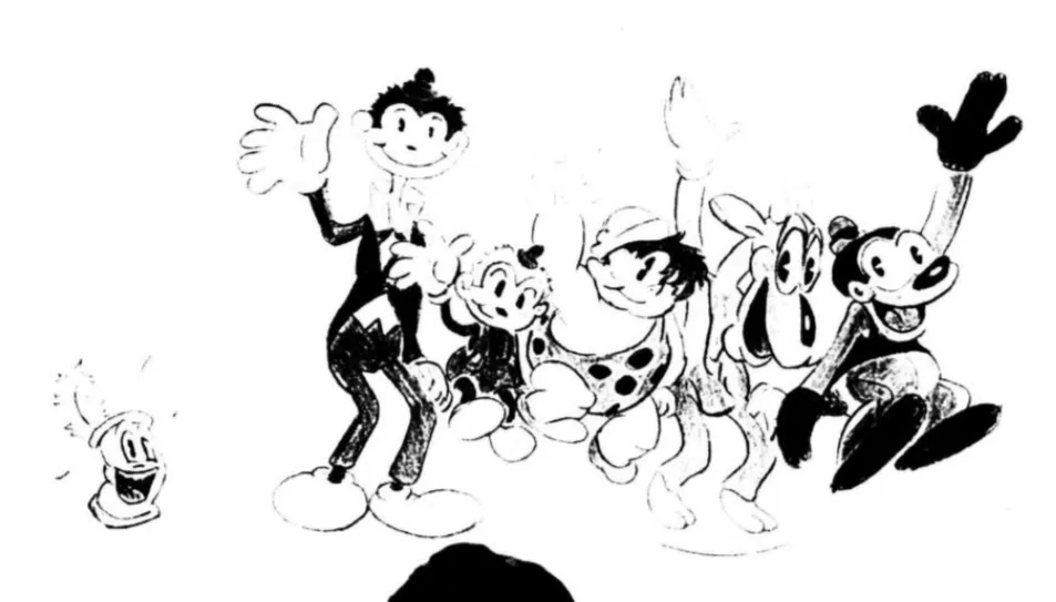 SThebulbmin's tweet photo. Preferred the original idea of Tattertown where it was just Van Beuren, Ub Iwerks, Harman-Ising characters hanging out with newer styled characters (Oswald and Farmer Al Falfa were thought of too), You kinda see that with the Oswald, Faux-Flip, Bosko and Honey cameos https://t.co/nWyGfFbS0p