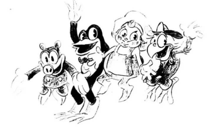 SThebulbmin's tweet photo. Preferred the original idea of Tattertown where it was just Van Beuren, Ub Iwerks, Harman-Ising characters hanging out with newer styled characters (Oswald and Farmer Al Falfa were thought of too), You kinda see that with the Oswald, Faux-Flip, Bosko and Honey cameos https://t.co/nWyGfFbS0p