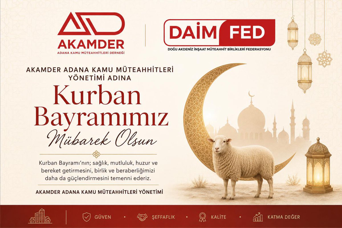 AKAMDER's tweet photo. Birlik, beraberlik, yardımlaşma ve paylaşmanın en güzel şekilde yaşandığı mübarek Kurban Bayramı’nın; ülkemize, milletimize ve tüm İslam âlemine sağlık, huzur, bereket ve hayırlar getirmesini temenni ediyoruz.

Bayramın; gönüllere ferahlık, sofralara bereket, kardeşliğimize güç katmasını diliyor, tüm üyelerimizin ve hemşehrilerimizin Kurban Bayramı’nı en içten dileklerimizle kutluyoruz.

AKAMDER
Adana Kamu Müteahhitleri Derneği
Yönetim Kurulu
@sayimazmaz  @mstfkarslioglu
