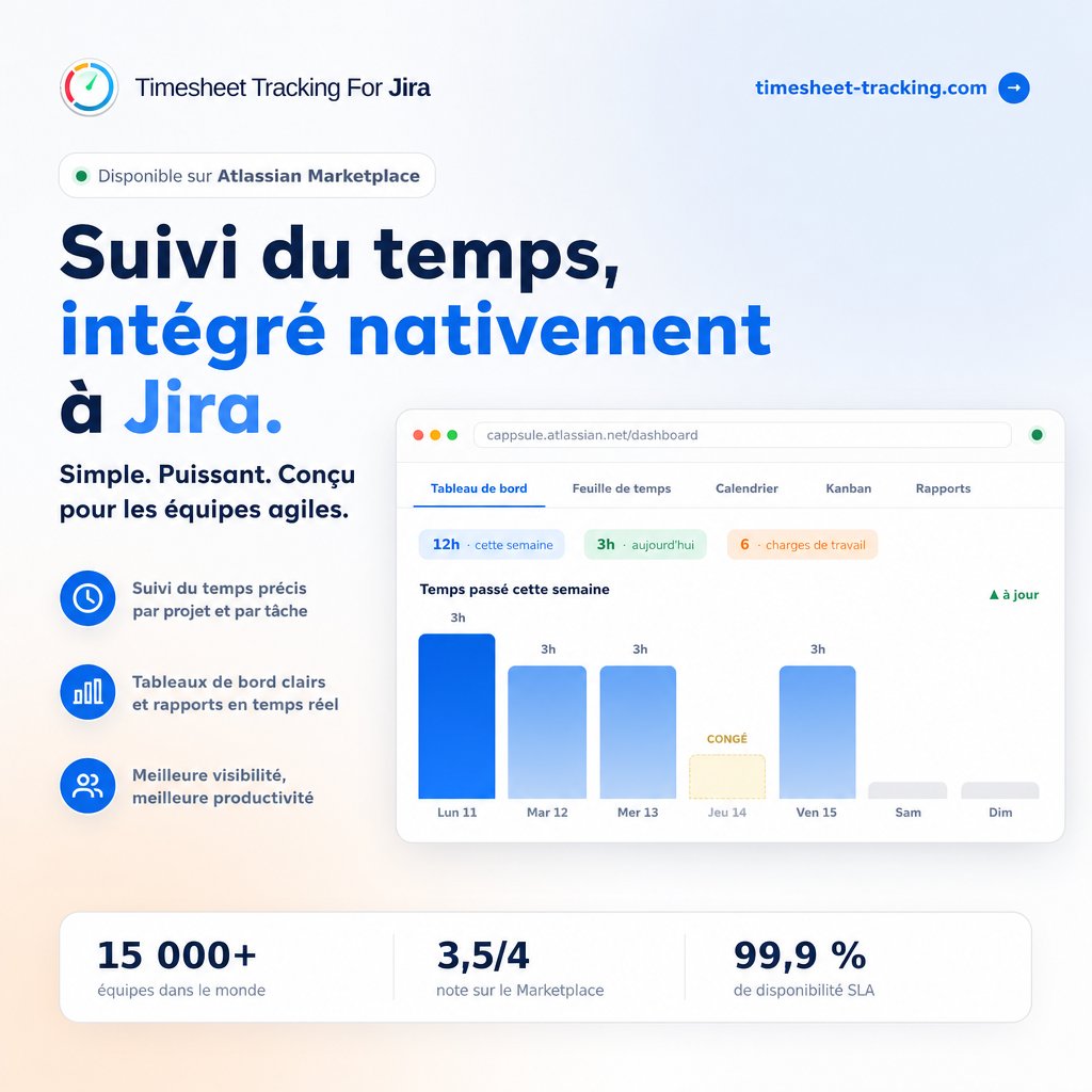 cappsulesoft's tweet photo. Gardez le contrôle sur vos données avec https://t.co/I8kGD6CWlu ! Contrairement à Tempo et autres, vos infos restent dans vos Jira. 🚀 Profitez d'une interface intuitive intégrée à l'Atlassian Kit pour une navigation identique à celle de Jira.  #Jira #Atlassian #TimesheetTracking https://t.co/MD4yZfzebJ