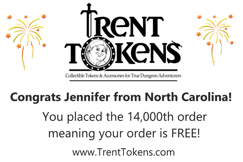 TrentTokens's tweet photo. Congratulations to Jennifer from North Carolina for placing the 14,000th Trent Tokens order. Your order is now FREE! :) https://t.co/rt9anksil6