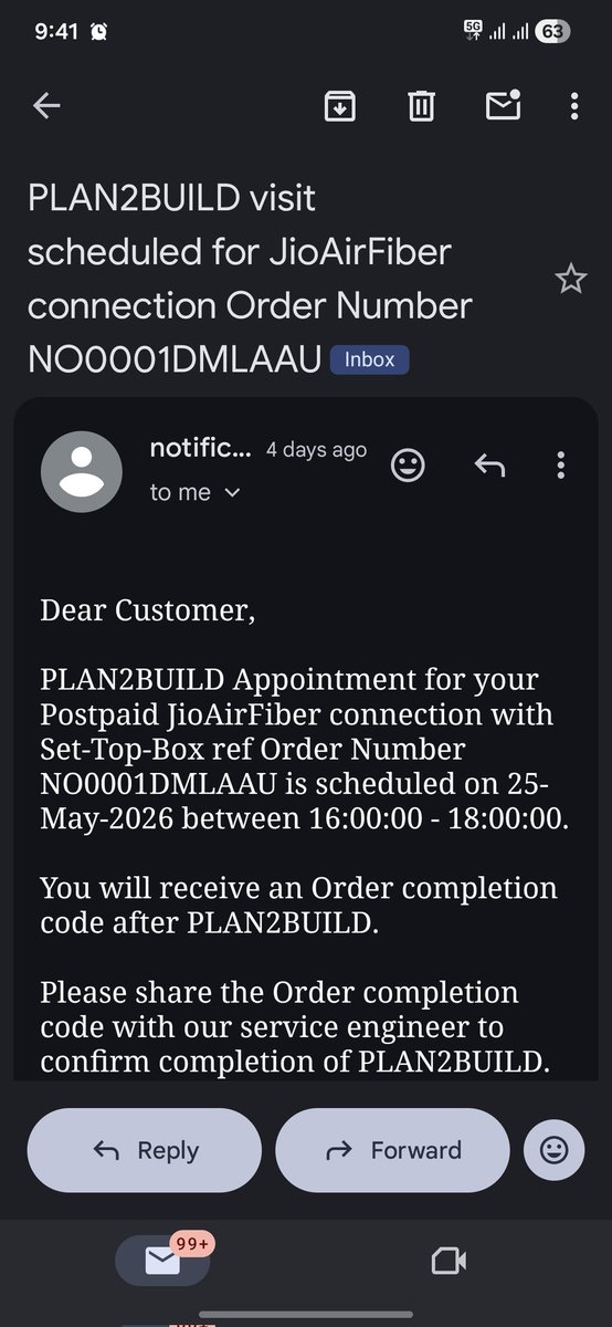 Aksin_sin's tweet photo. @jio_fiber @JioCare @reliancejio 
I had booked a Jio Fiber connection with Booking ID: NO0001DMLAAU. The installation was scheduled on 25 May 2026 between 4:00 PM and 6:00 PM, but it has still not been completed.
The payment has already been made from my side. https://t.co/QarxUA8WjC