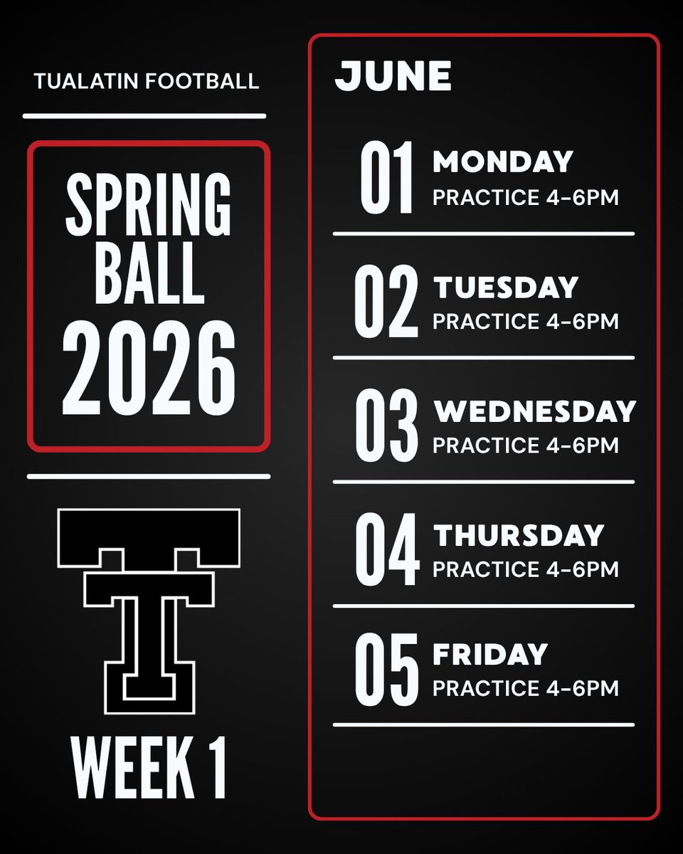 TualatinHSFB's tweet photo. Spring Ball starts on Monday!! 🏈

Get ready to roll, Wolfpack!

#TheStandard https://t.co/MMCnoy9is6
