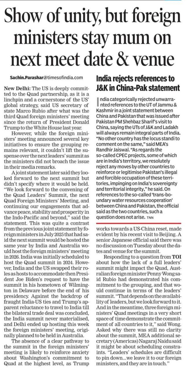 SushantSin's tweet photo. If upgradation to leaders' summit was a big indicator of Quad's importance, as we were all told repeatedly by think-tankers, not having a summit automatically means a downgrade in strategic and political significance. https://t.co/dBp1xoCPEB
