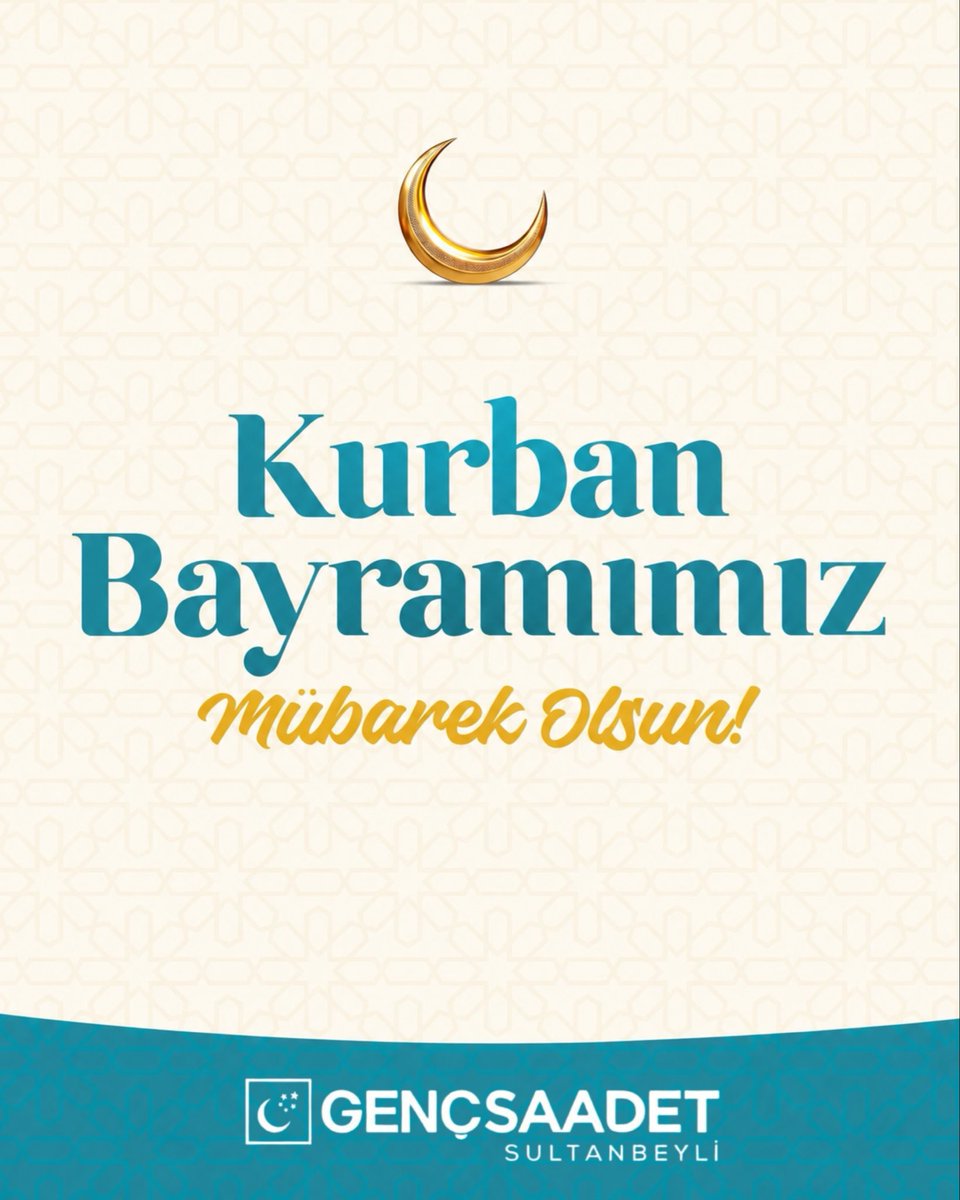 gencsaadetsb's tweet photo. Mübarek Kurban Bayramı’nın; başta mazlum coğrafyalar olmak üzere tüm İslam âlemine sağlık, huzur, bereket ve kardeşlik getirmesini temenni ediyoruz.

Paylaşmanın, dayanışmanın ve birlik olmanın en güzel şekilde hissedildiği nice bayramlara…

Kurban Bayramımız mübarek olsun. 🌙 https://t.co/wca8pf5c2z