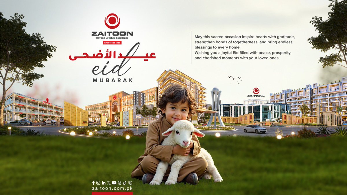 Zaitoon_Group's tweet photo. Eid-ul-Adha Mubarak from Zaitoon Group!
May this blessed occasion bring joy to your home, peace to your heart, and endless blessings to you and your loved ones.

#ZaitoonGroup #EidUlAdha #EidMubarak #Blessings #Togetherness #PeaceAndJoy #Eid2026 https://t.co/4FJ2rOcO8S