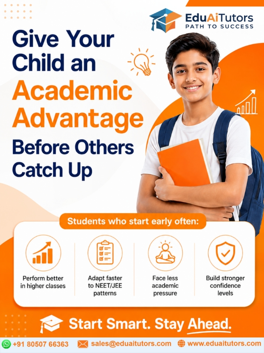 EduAiTutors's tweet photo. The single biggest predictor of NEET/JEE success? Not intelligence. It’s starting early.

Start early. Less pressure. Better scores. Stronger confidence.

Call +91 80507 66363.

https://t.co/tdLEVqvq9Q

#EarlyStart #FoundationCourse #NEETPreparation #JEE #Class9 #Class10 https://t.co/fBdCVXzCnA