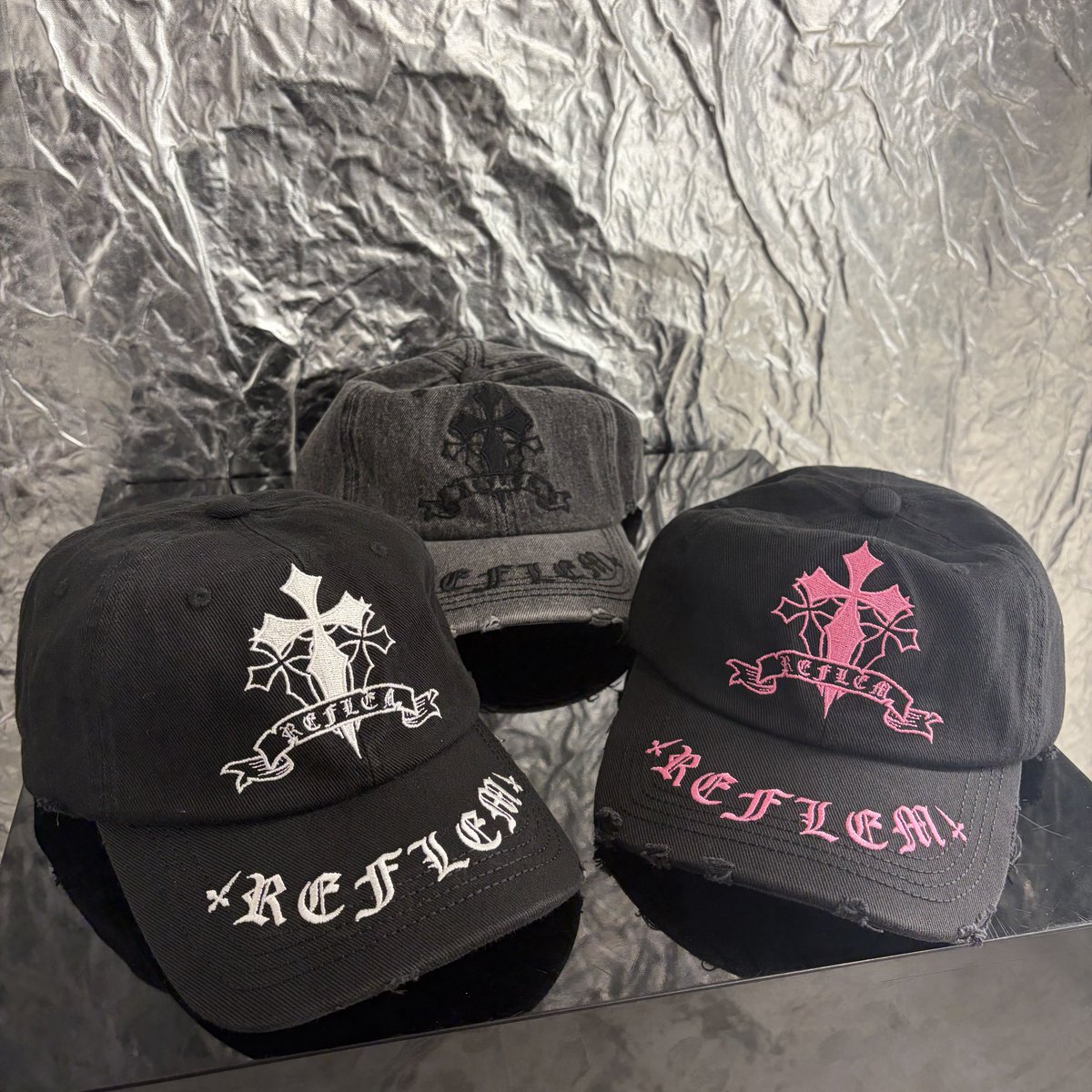 REFLEM RE ARRIVAL ・クロス刺繍ダメージデニムCAP ・RF26-I05-1 ・BLK
