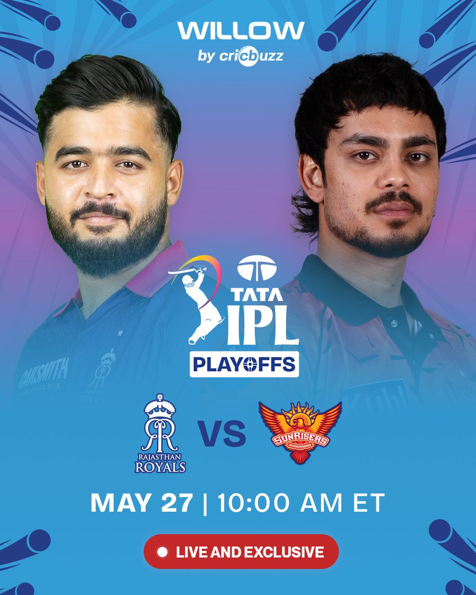 willowtv's tweet photo. Who will play RCB in the final?? Find out tomorrow 🏏

Watch the @IPL live and exclusive on @PrimeVideo, @flosports, @Triller_TV, @youtube Primetime Channels, Willow TV and https://t.co/bFeiWWnIIi

Free $10 on Kalshi with code: Willow (New customers only, US only):https://t.co/diAVXbxmnC

#TATAIPL | #RRvSRH