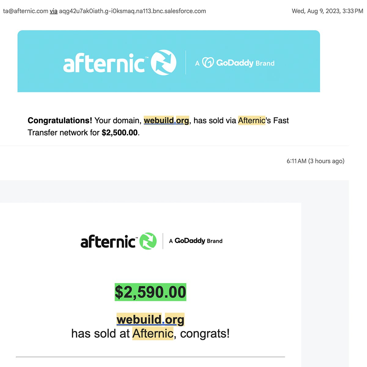 CookDomain's tweet photo. https://t.co/TuShgOvAyo Sold twice but for cheap!
Acquired in Jan 2019 for three figures
Sold firstime in 2023
Acquired again in 2025 for 33 figures
Sold in May 2026

Dont know if the buyer is the same or someone different. Congratulations to the buyer for a fabulous brand name! https://t.co/5E6zcuJrFc