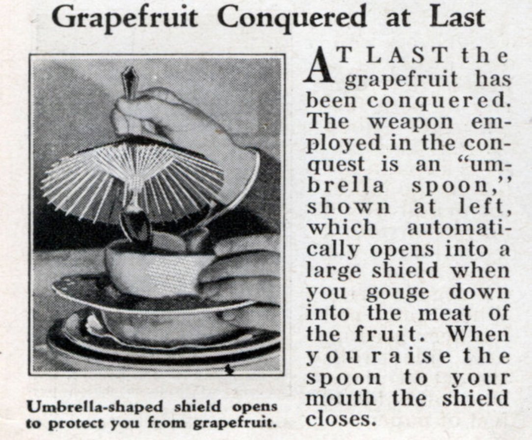 PulpLibrarian's tweet photo. Grapefruit conquered at last! Modern Mechanix, August 1933. https://t.co/NruQ6mJZco
