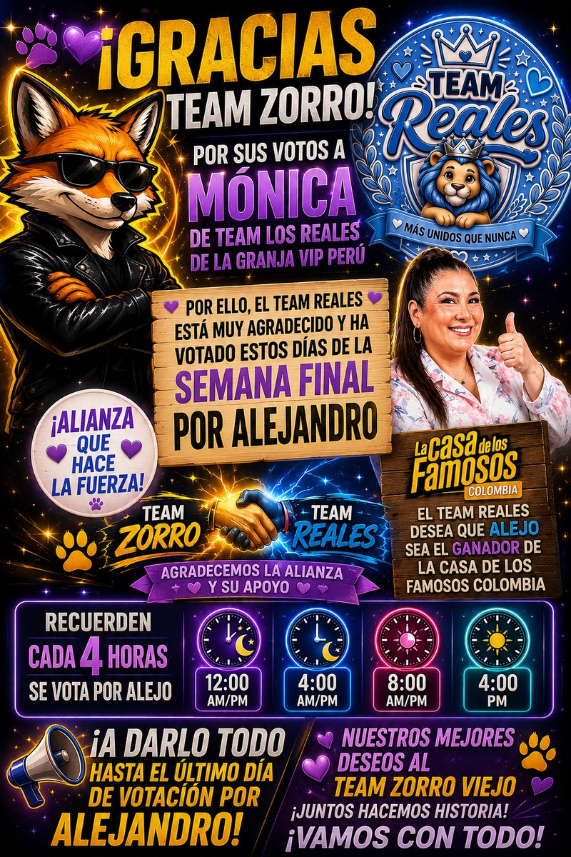 RohaAdri's tweet photo. Gracias @teamrealesofc , al fandom #TeamReales por sus votos y cumplir con la alianza pactada votando estos dias por Alejandro. Por dar su esfuerzo en esta plataforma. Desde #LagranjaVip Perú 🗳 por Alejo🦊🤍. 
LA UNIÓN HACE LA FUERZA 💖

VOTA X ALEJO

#LacasadelosfamososCol3 https://t.co/wSixFAaHjo