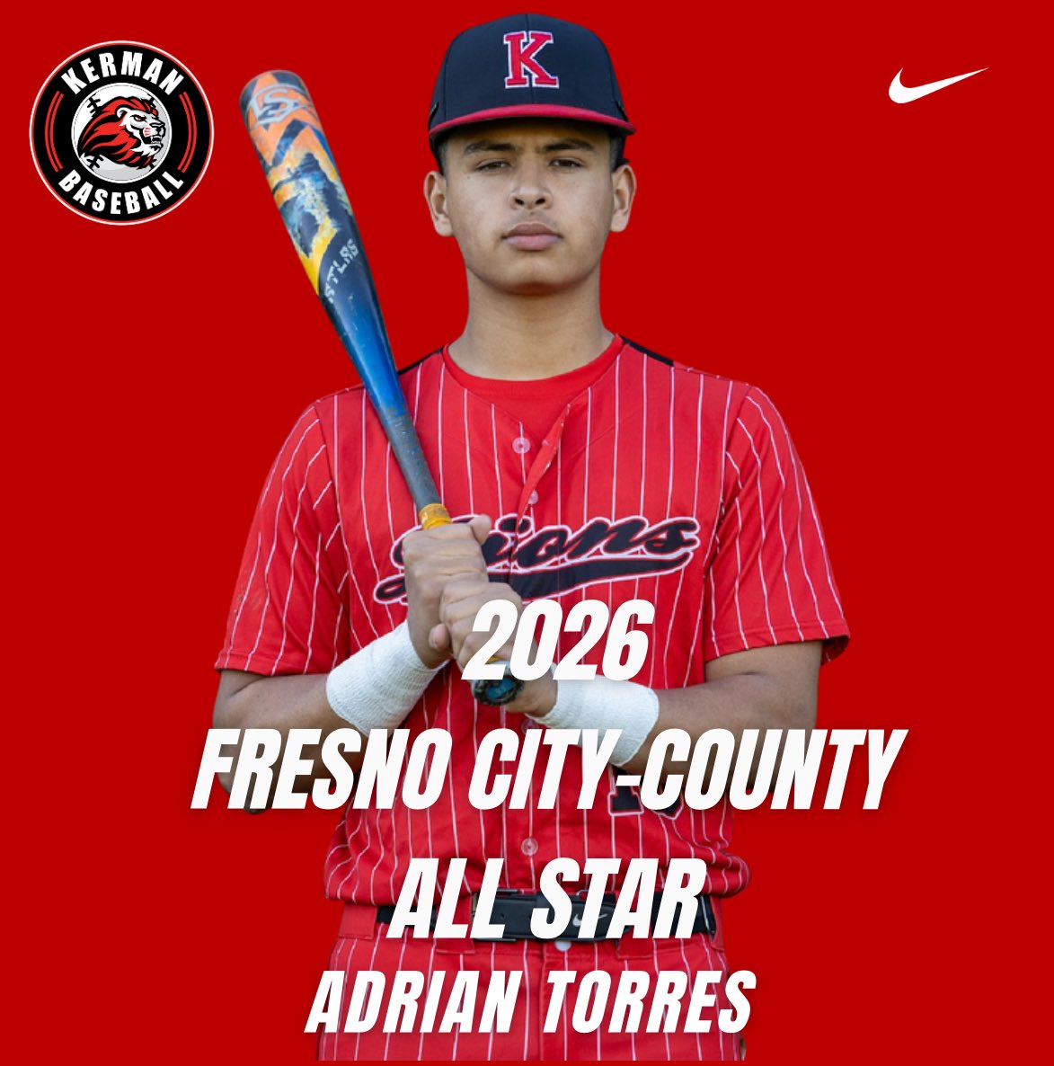 kermanbaseball's tweet photo. Lastly, congrats to Adrian Torres for representing the Lions for the City/County game this year! https://t.co/oWx2uGkxTY