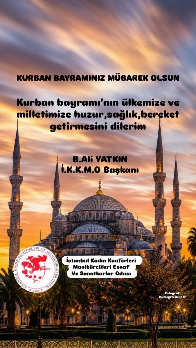 KUAFORLERODAS34's tweet photo. Sn. Ali YATKIN
Birlik,beraberlik ve paylaşmanın simgesi olan Kurban Bayramı’nın;sizlere, ailelerinize ve tüm sevdiklerinize sağlık,huzur ve bereket getirmesini diliyorum.
B. Ali YATKIN
İ.K.K.M.O Başkanı https://t.co/nA4sIujXF7