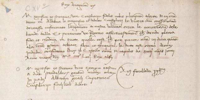 ShqipHistory's tweet photo. June 14, 1454 From Naples, King Alfonso V of Aragon wrote to Skanderbeg, calling him: “Georgio Castrioti, dicto Scanderbech” (“Gjergj Kastrioti, called Skanderbeg”) and recognizing him as the “general captain” of the forces in Albania. 🇦🇱📜

#Skanderbeg #AlbanianHistory #Albania https://t.co/qU4hGLnxSu